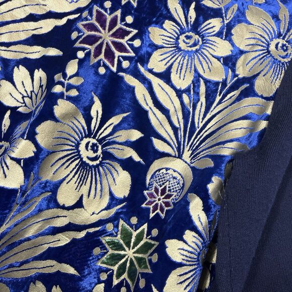 TORY BURCH Sweater Hollis Floral Mixed Media Merino Velvet Brocade Women’s Large - Picture 4 of 12